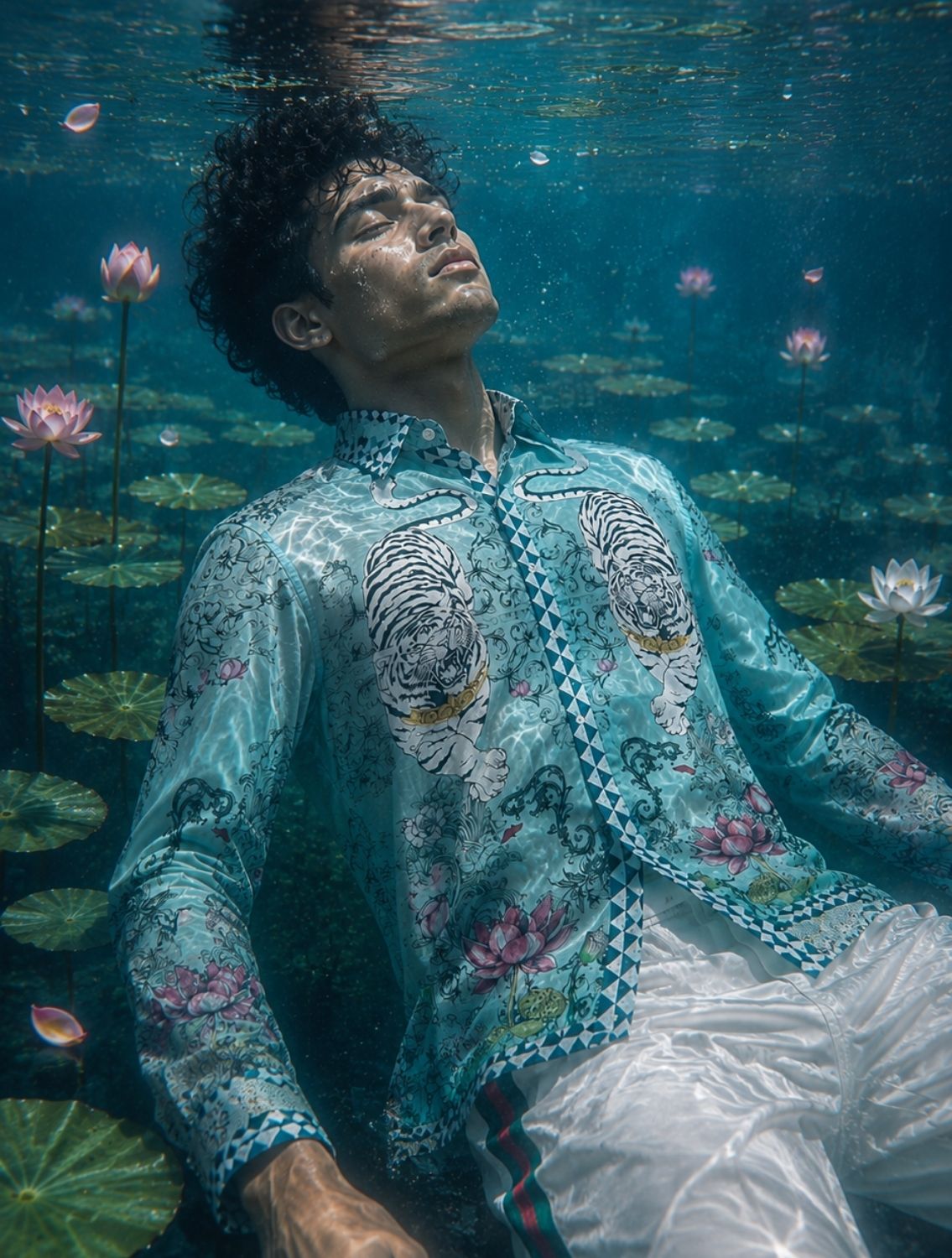 Aavesh Aqua Lotus Tiger Shirt
