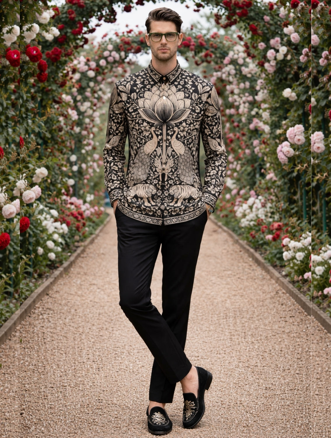 Phlick Black Engineered Printed Shirt