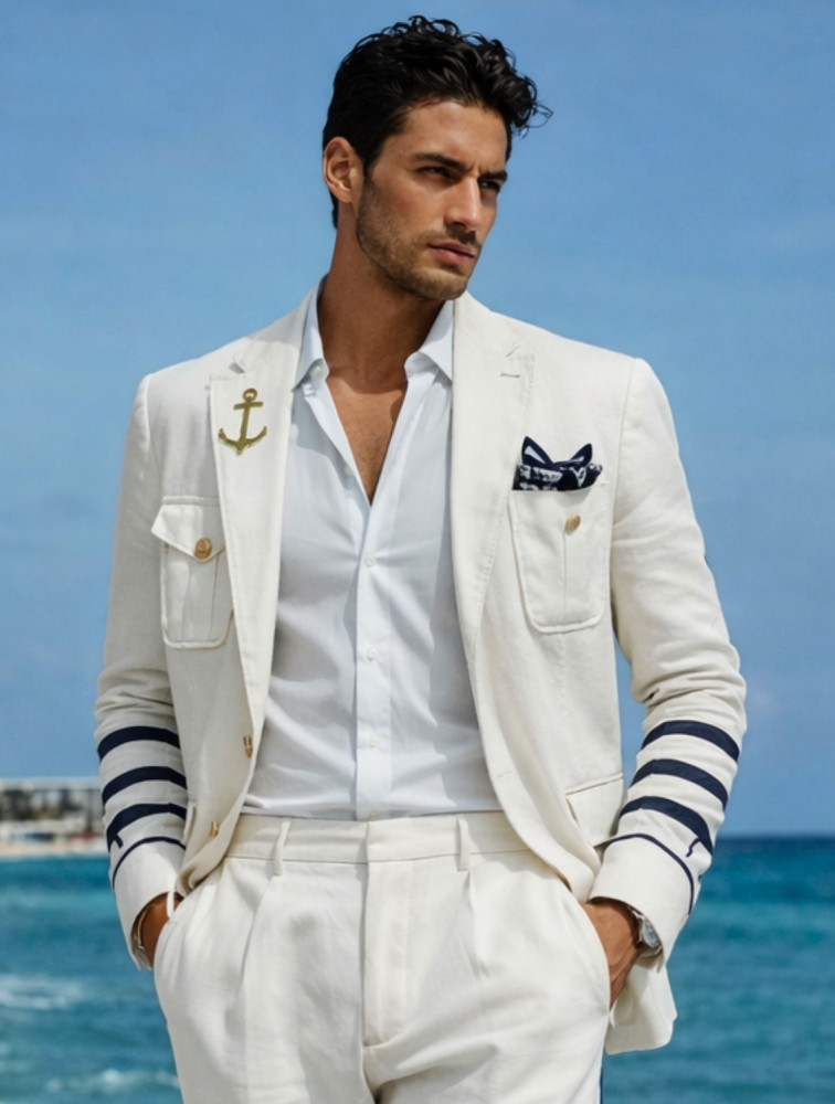 Image of Nautical White Linen Hunter Jacket