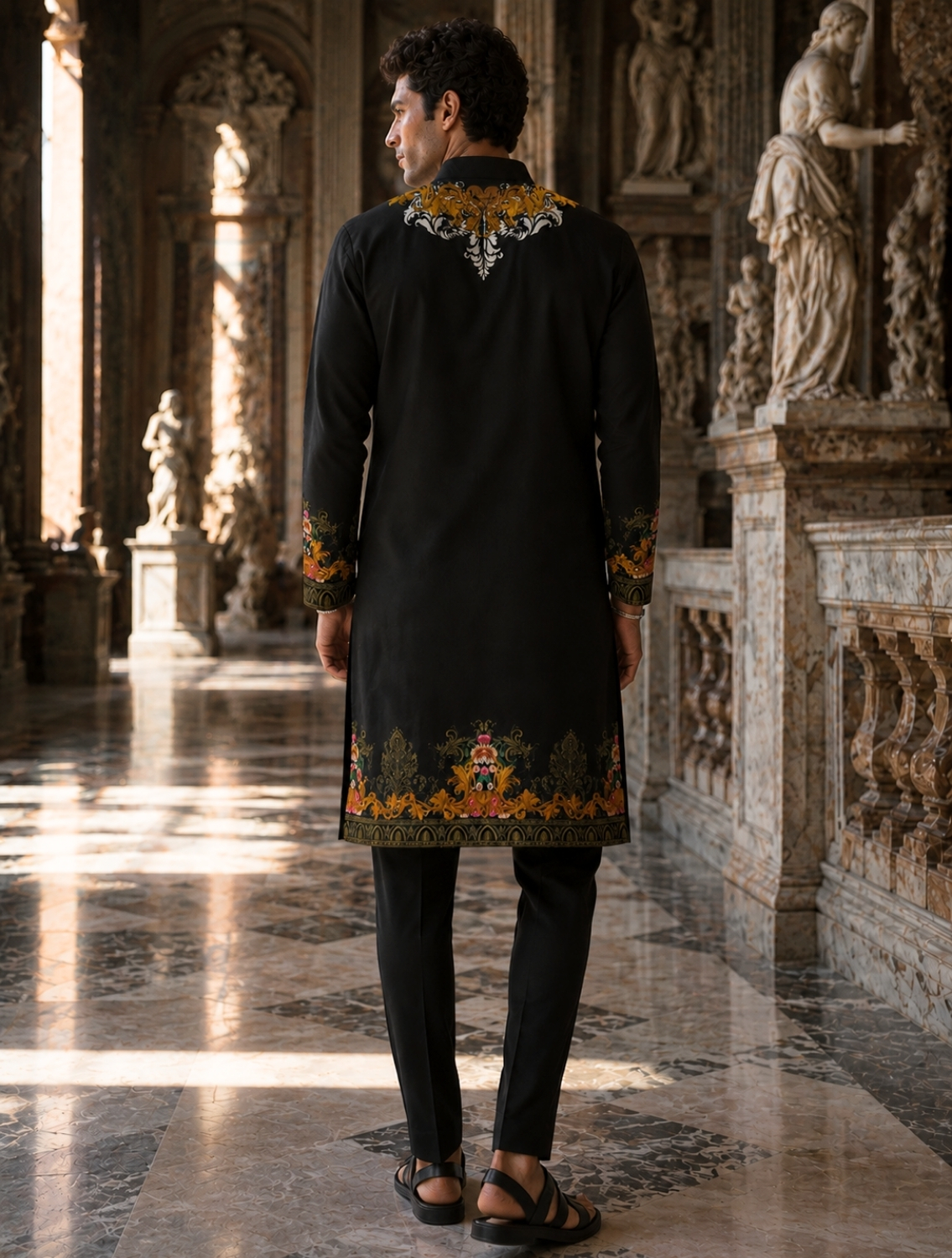 Monarch Black Engineered Printed Kurta Set