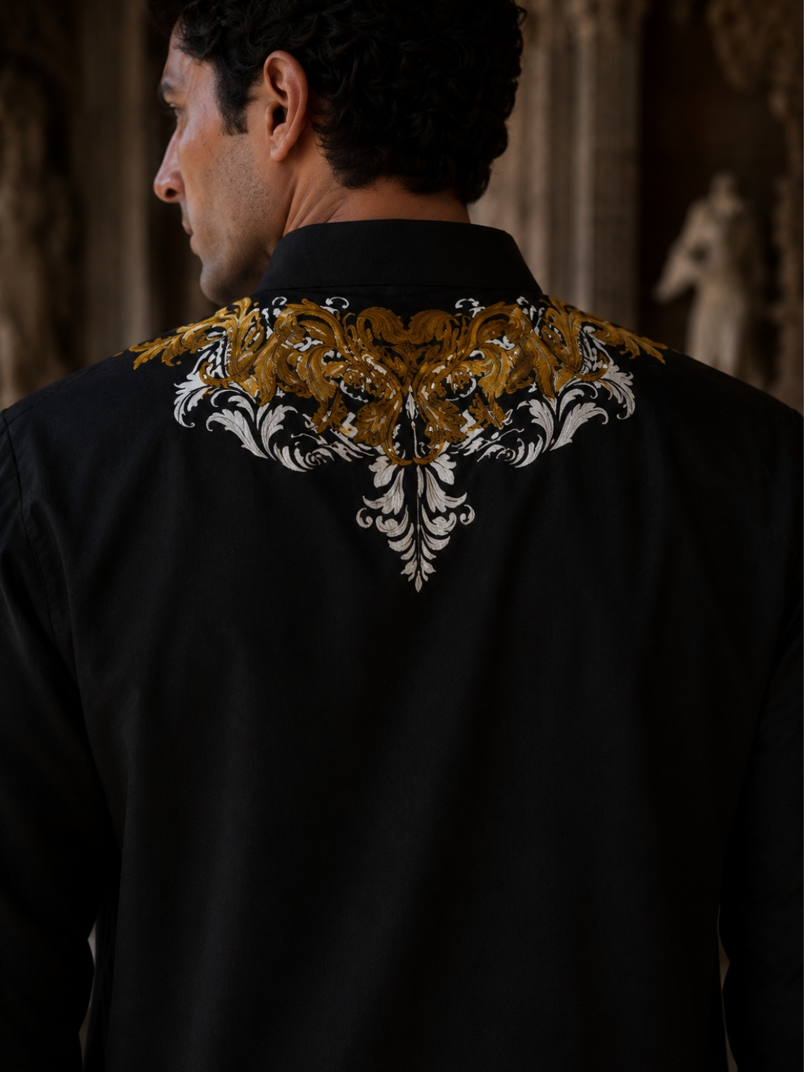 Monarch Black Engineered Printed Kurta