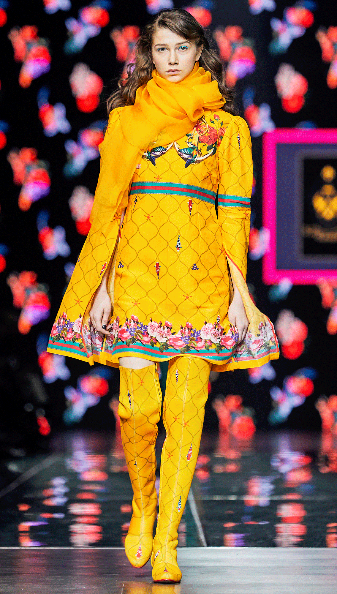 Marina Yellow Silk Linen Slit Sleeved Dress