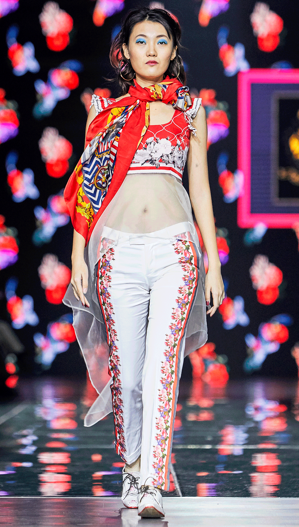 Piper Ruffled Sleeve Blouse Atlantic Side Striped Pants