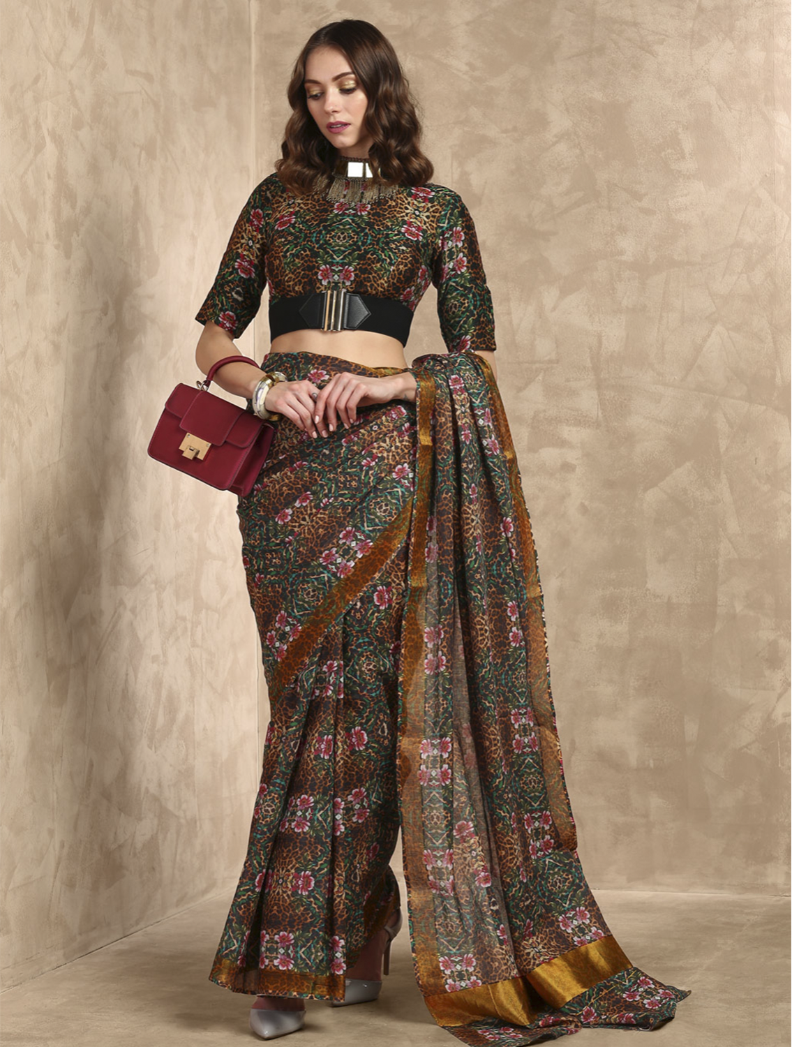 Goldie Leopard Printed Saree Blouse