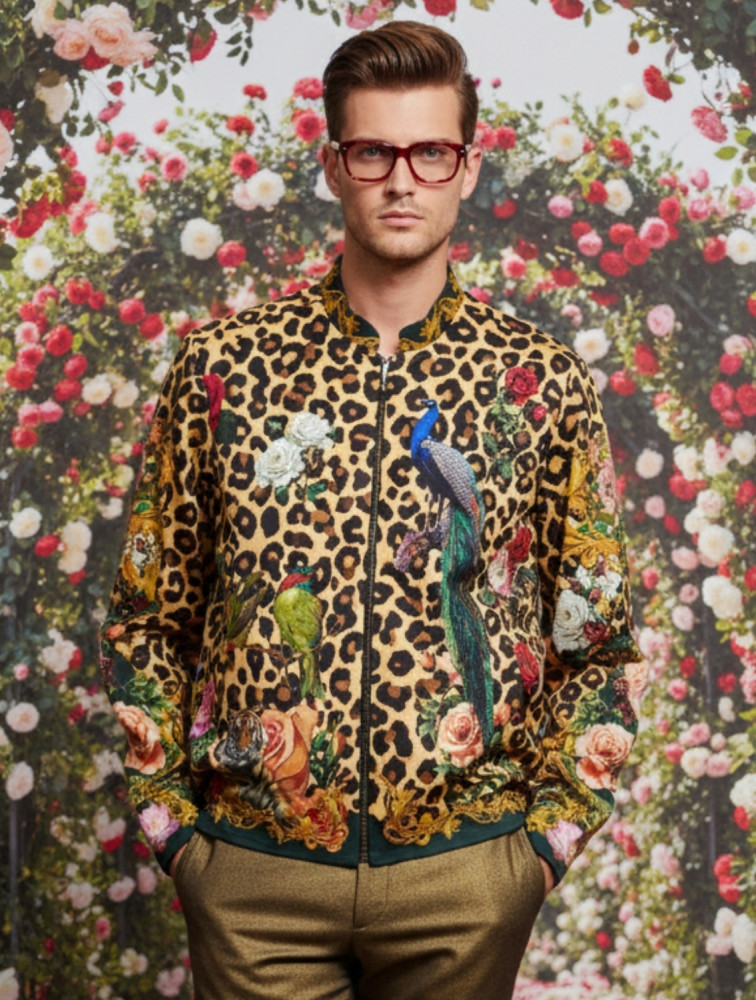 Image of Twilight Leopard Printed Bomber Jacket