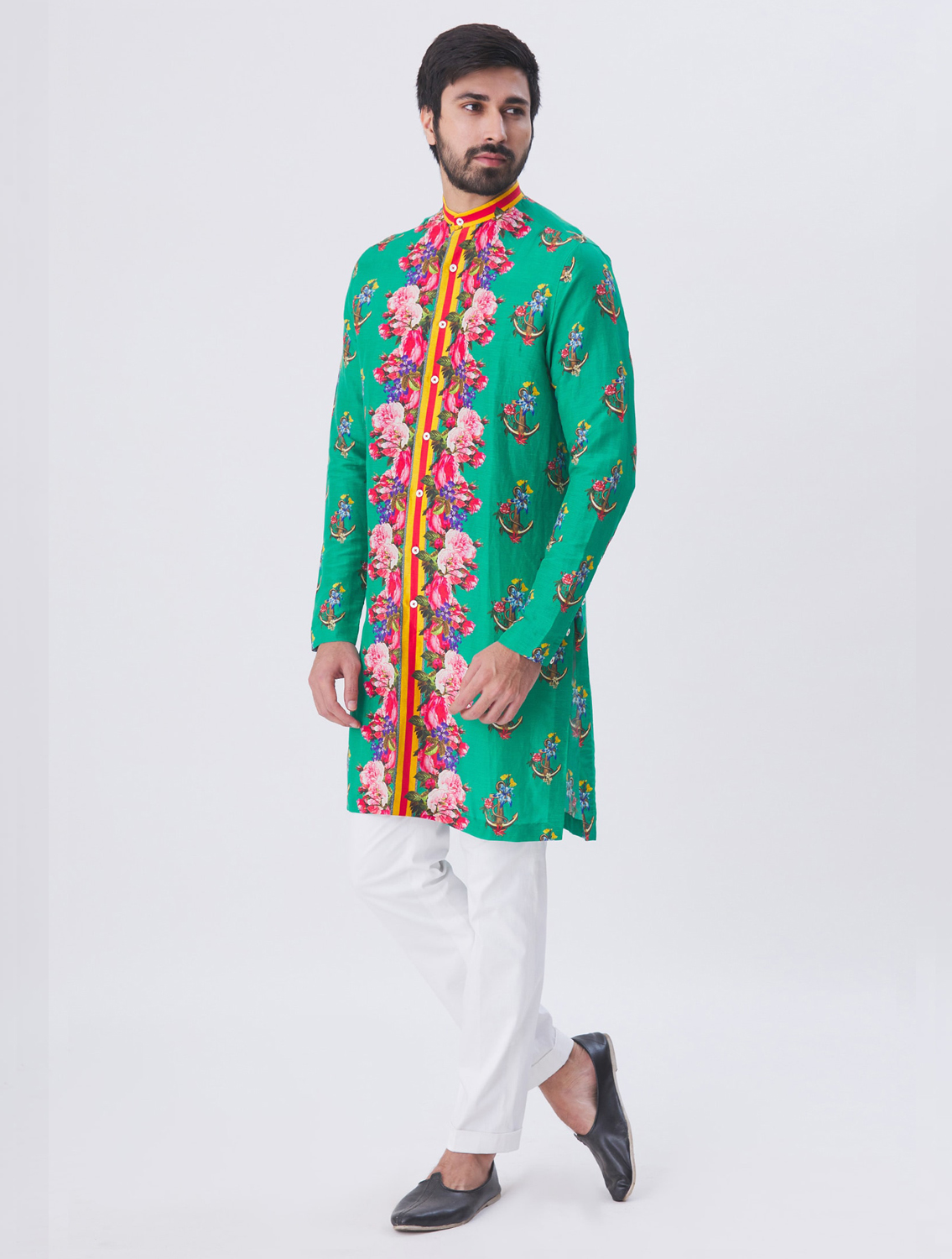 Fitur Silk Linen Printed Kurta Pyjama Set