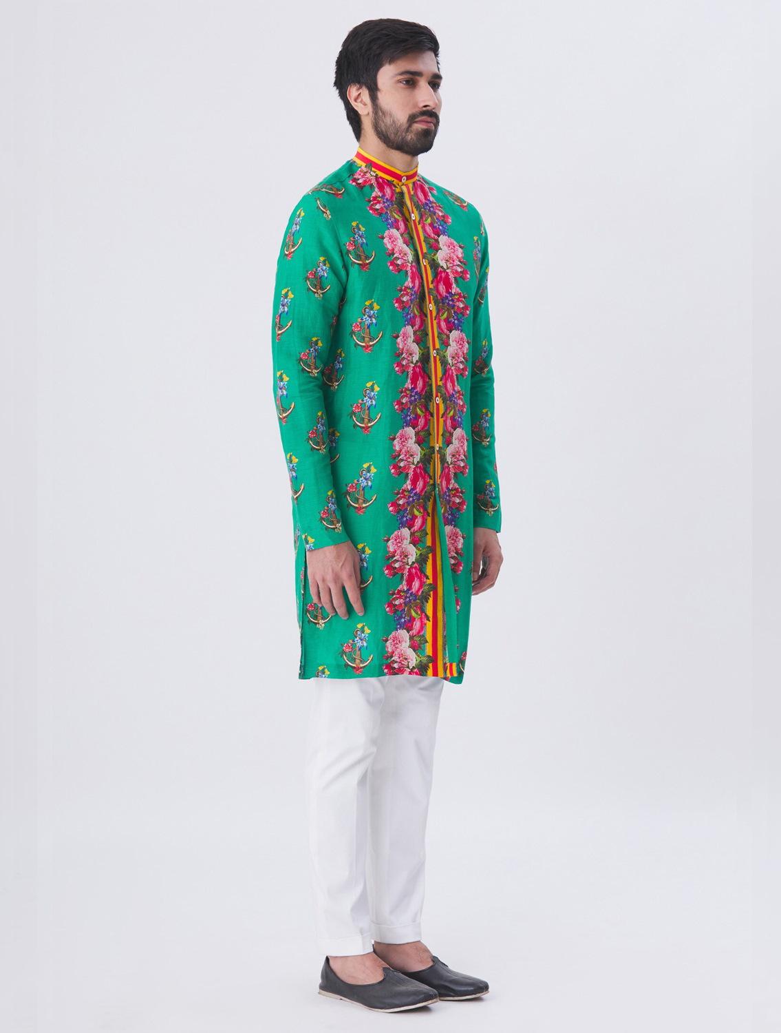 Fitur Silk Linen Printed Kurta Pyjama Set Full