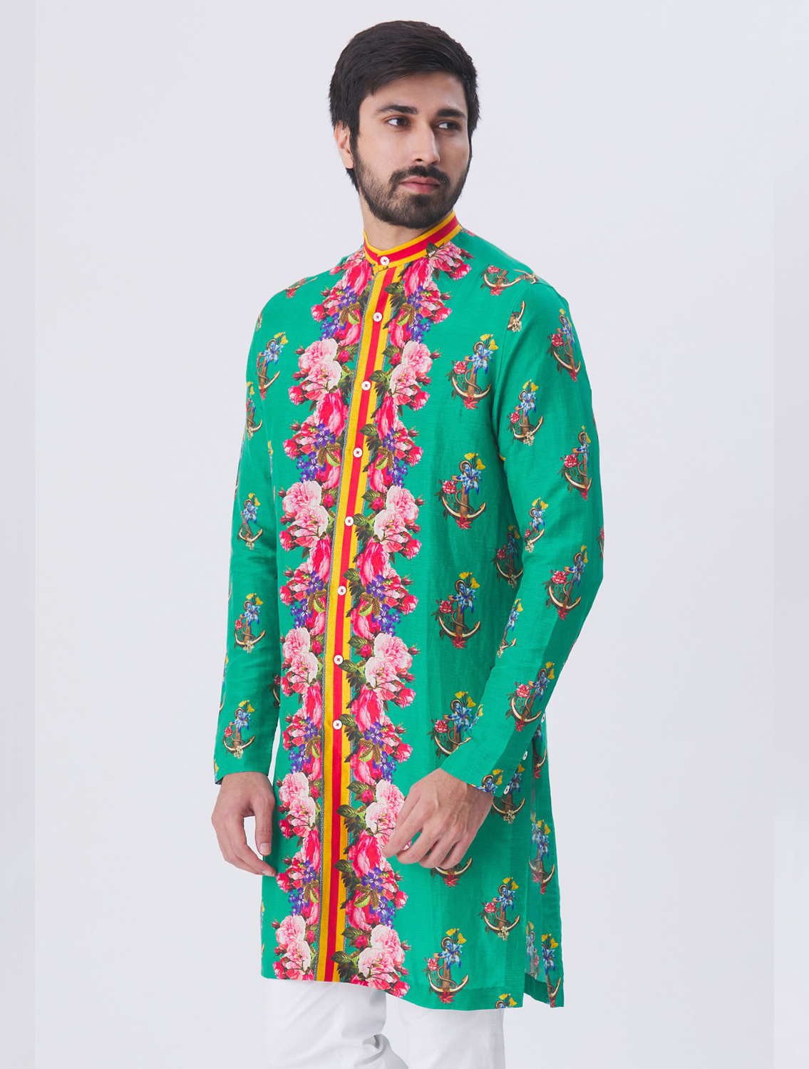 Silk Linen Printed Kurta Pyjama Set
