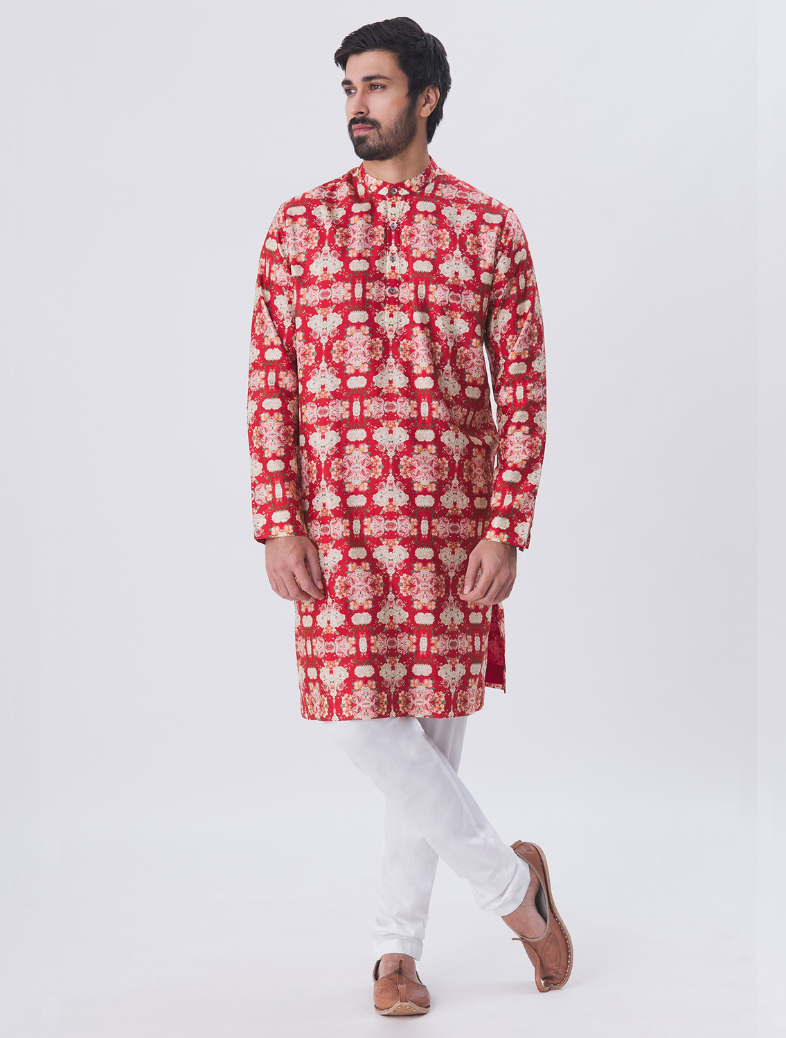 Veda Silk Linen Printed Kurta Pyjama Set