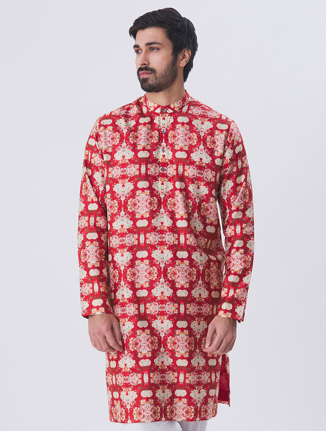 Veda Silk Linen Printed Kurta Pyjama Set