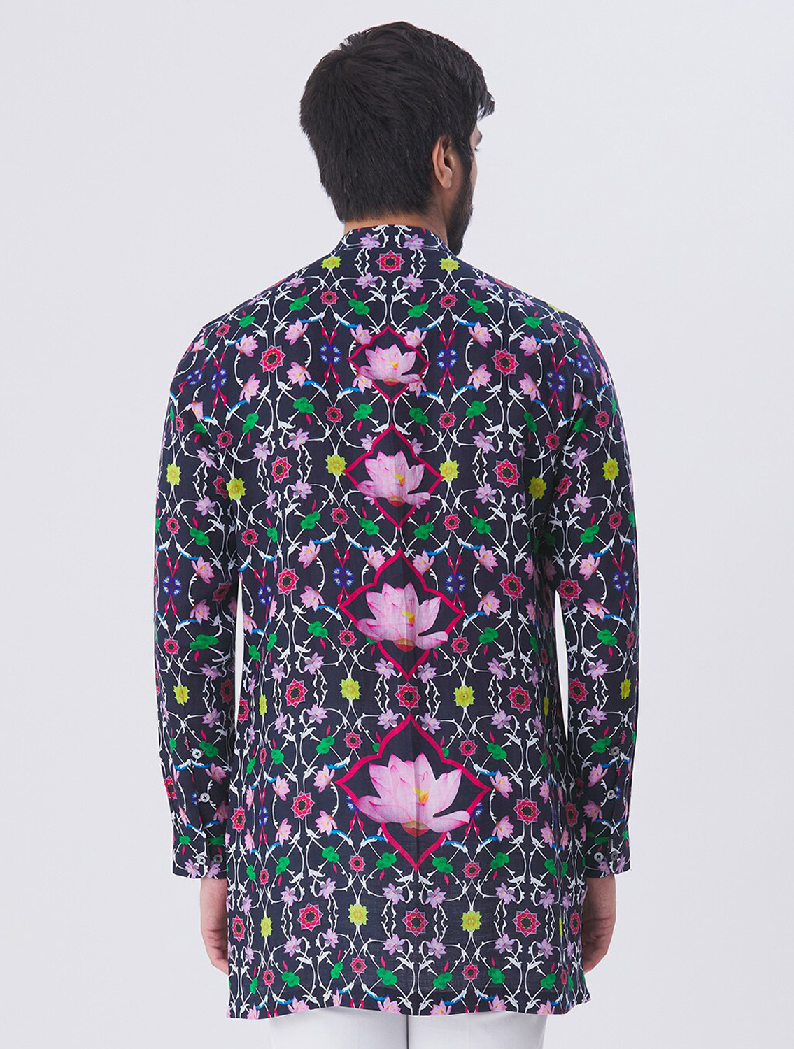 Navy Linen Printed Shirt