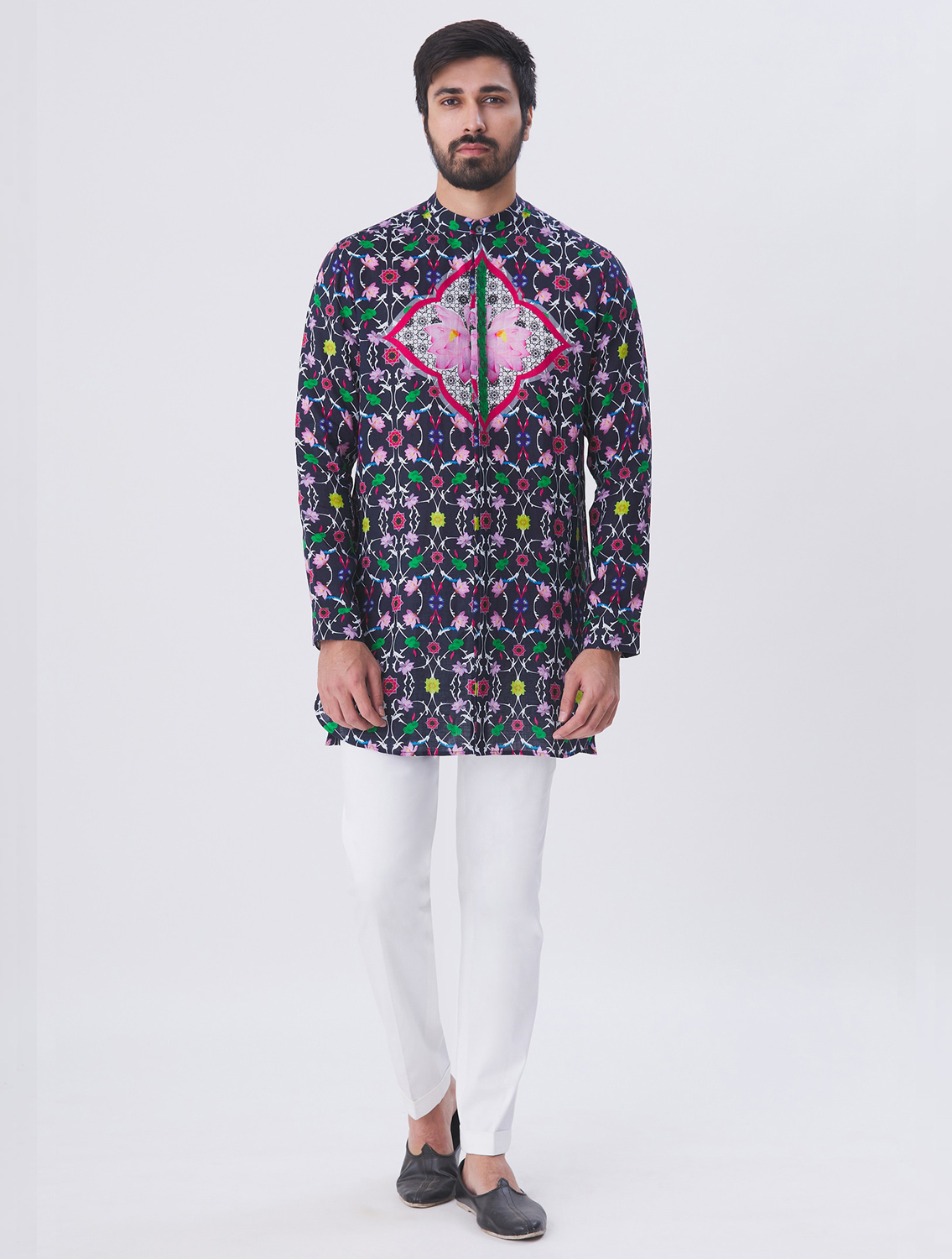 Navy Nelumbo Printed Shirt