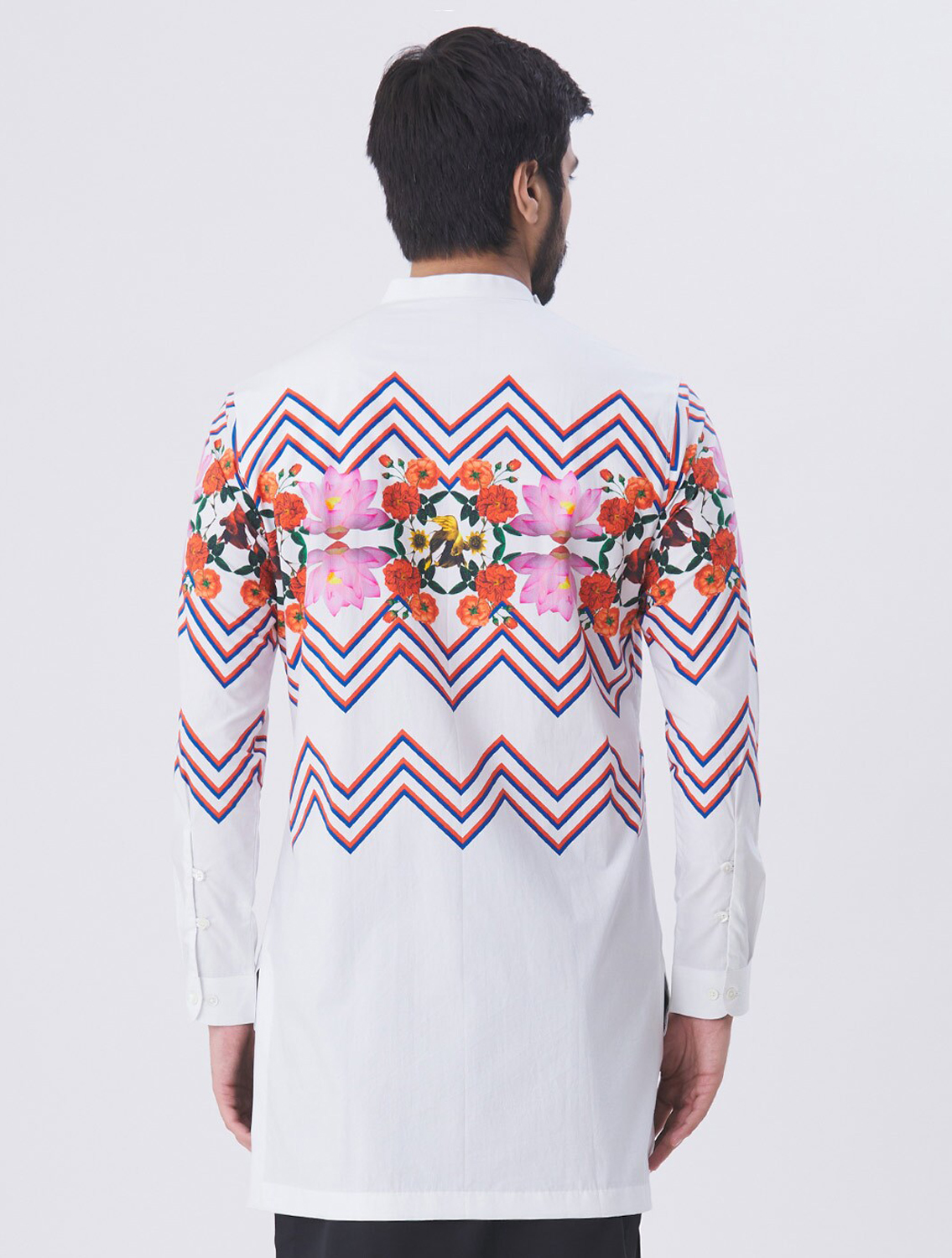 Nicholas White Angharkha Shirt with Black Kilt Pant