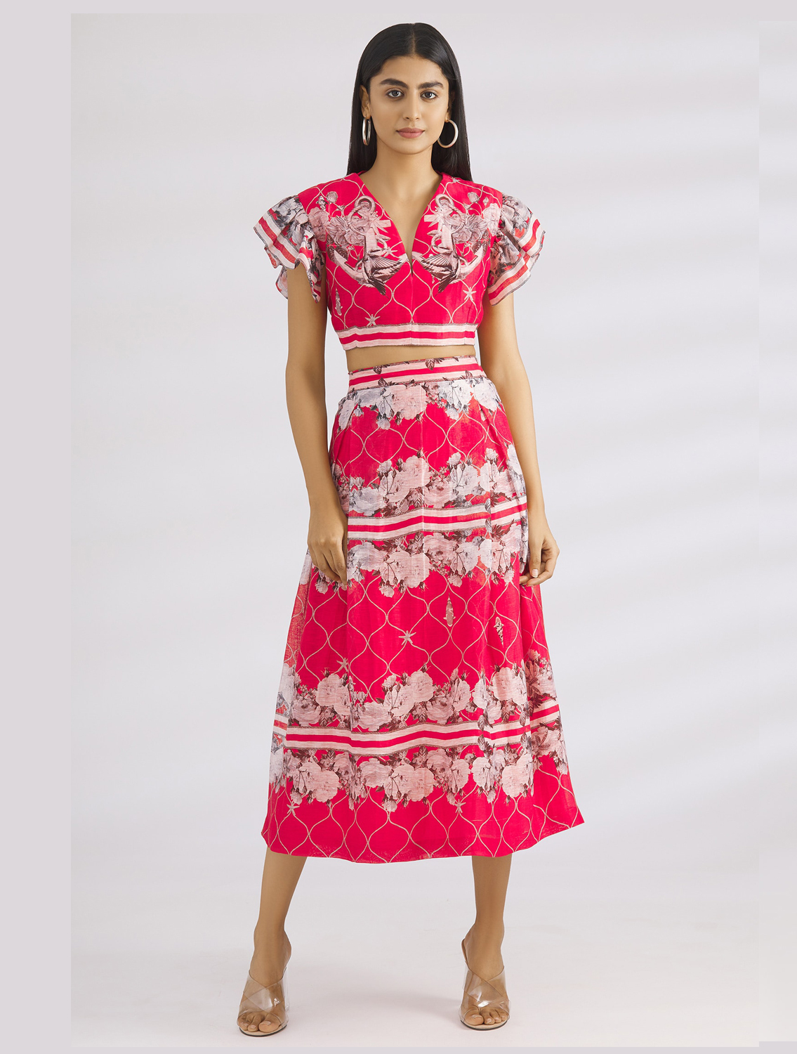 Nia Coral Ruffle Shoulder Blouse