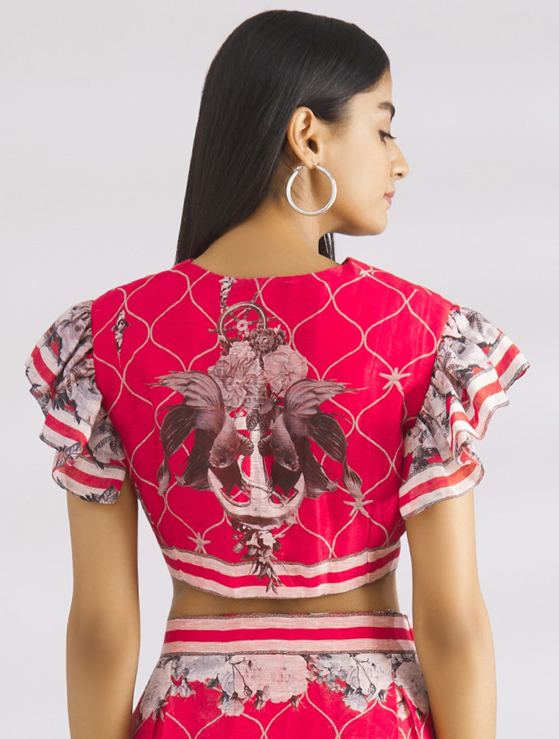 Nia Coral Ruffle Shoulder Blouse