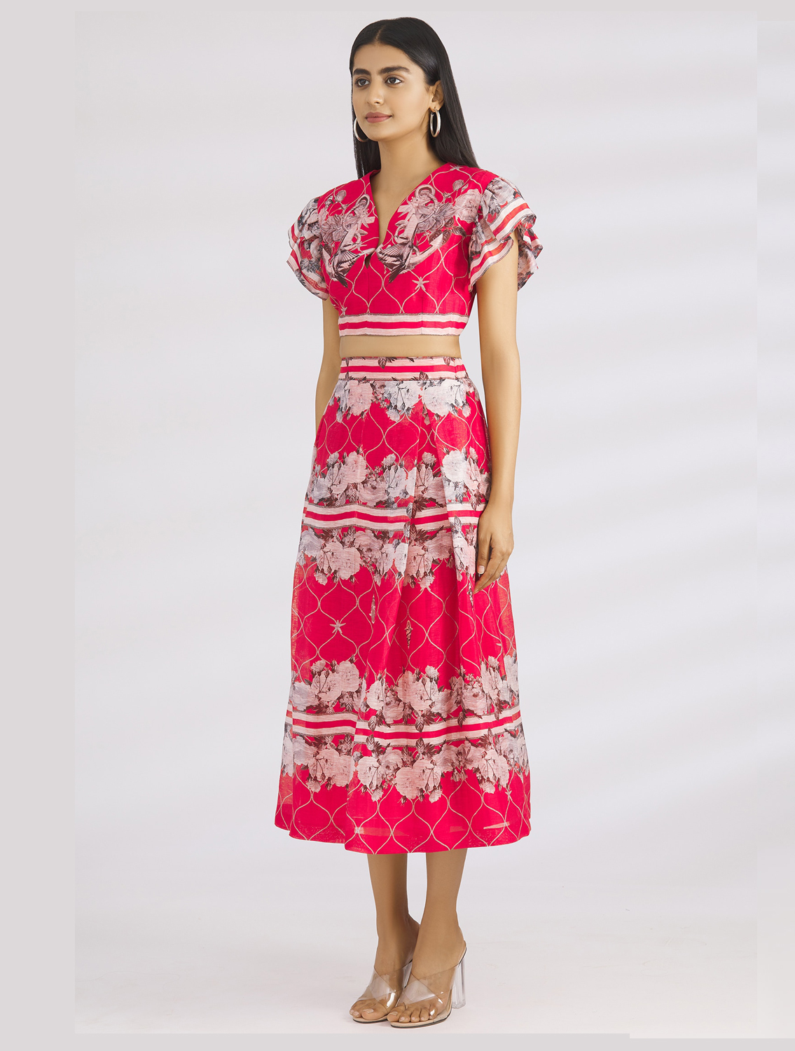 Aquina Printed Silk Linen Skirt Full