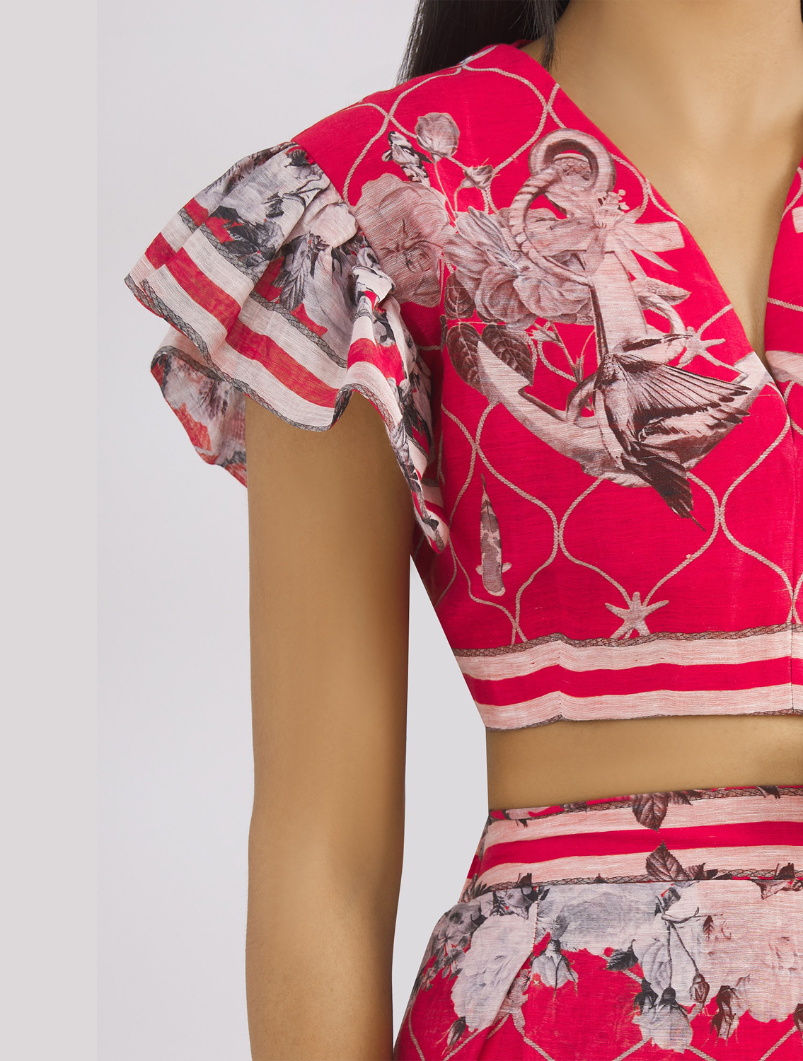 Nia Coral Ruffle Shoulder Blouse