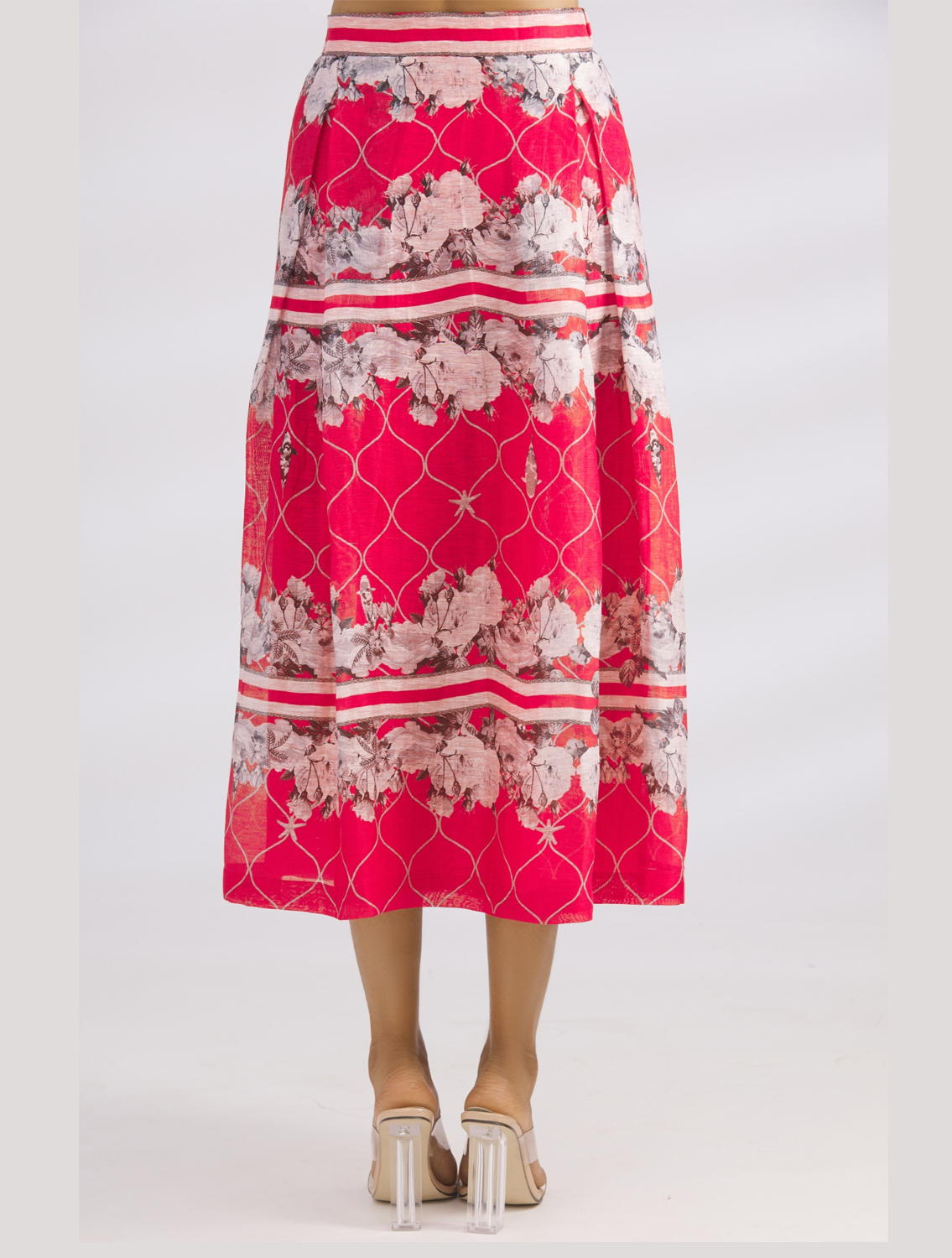Aquina Printed Silk Linen Skirt Back