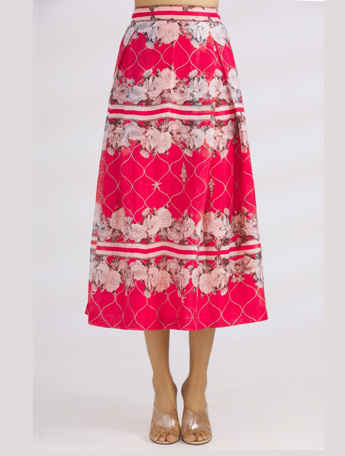 Aquina Printed Silk Linen Skirt Front