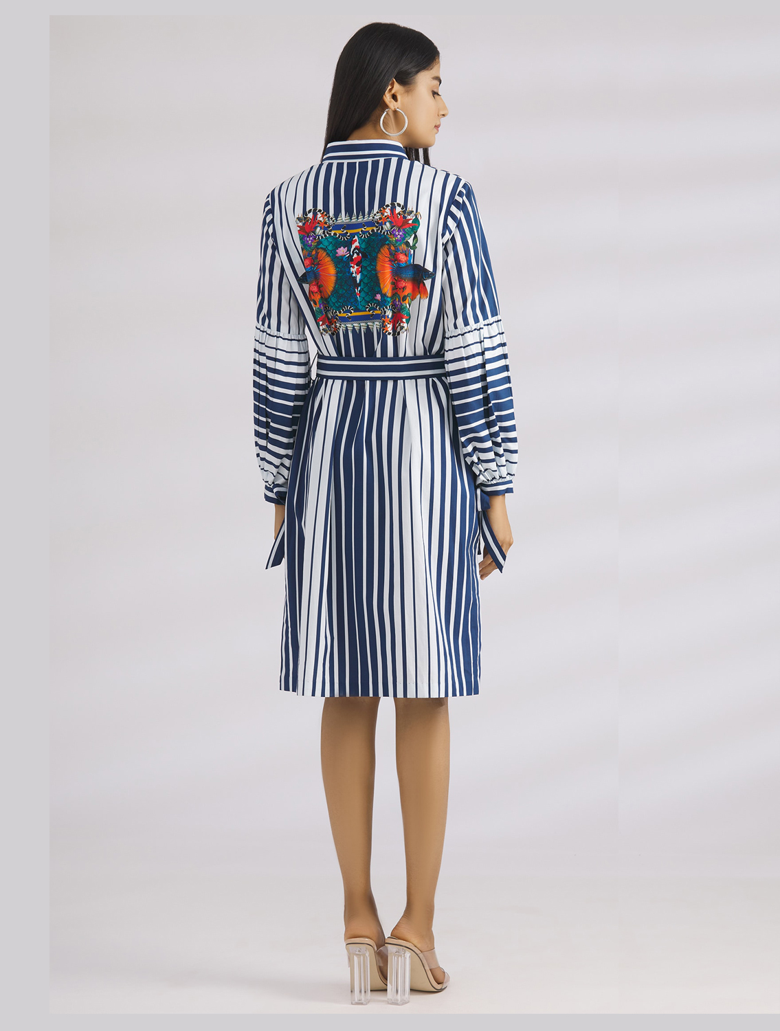Nitara Blue Striped Shirtdress Back