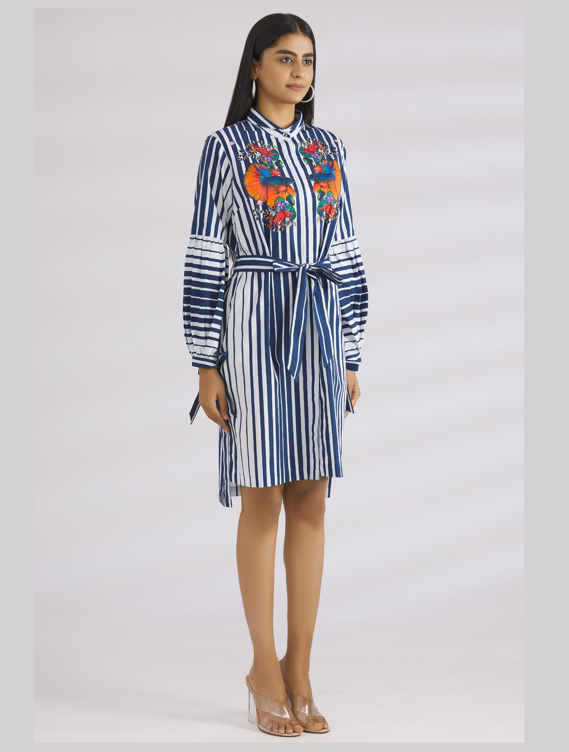 Nitara Blue Striped Shirtdress Front