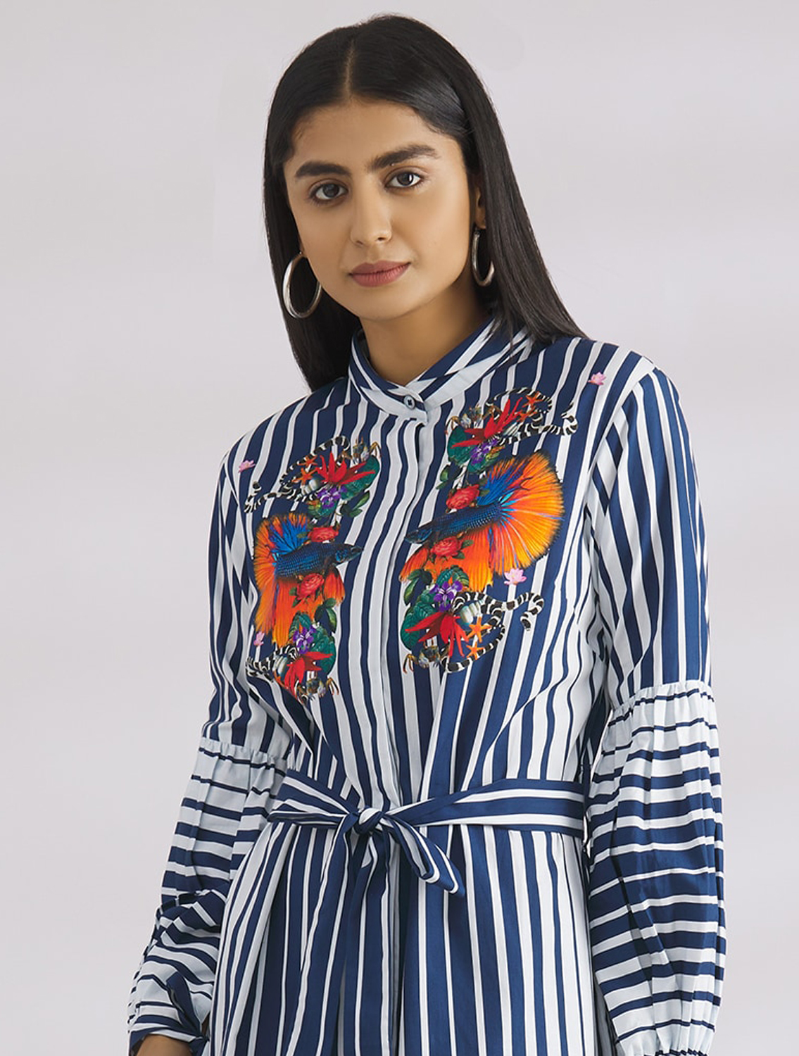 Nitara Blue Striped Shirtdress Zoom