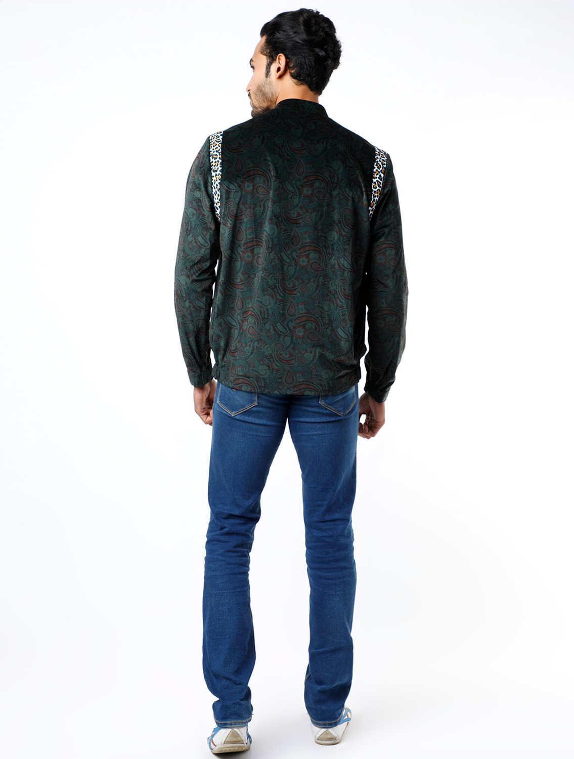 Paisley Green Velvet Bomber Jacket