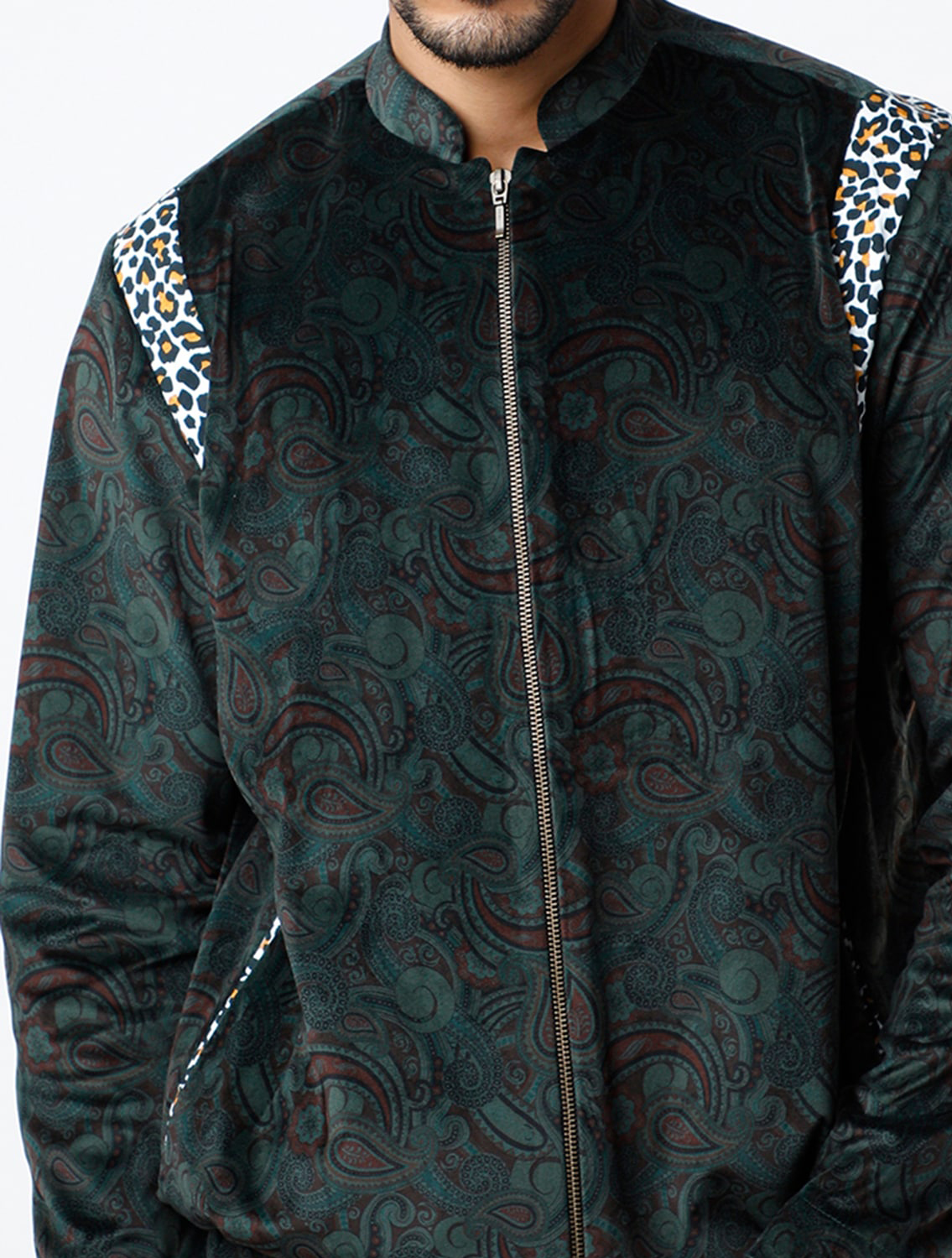 Paisley Green Velvet Bomber Jacket