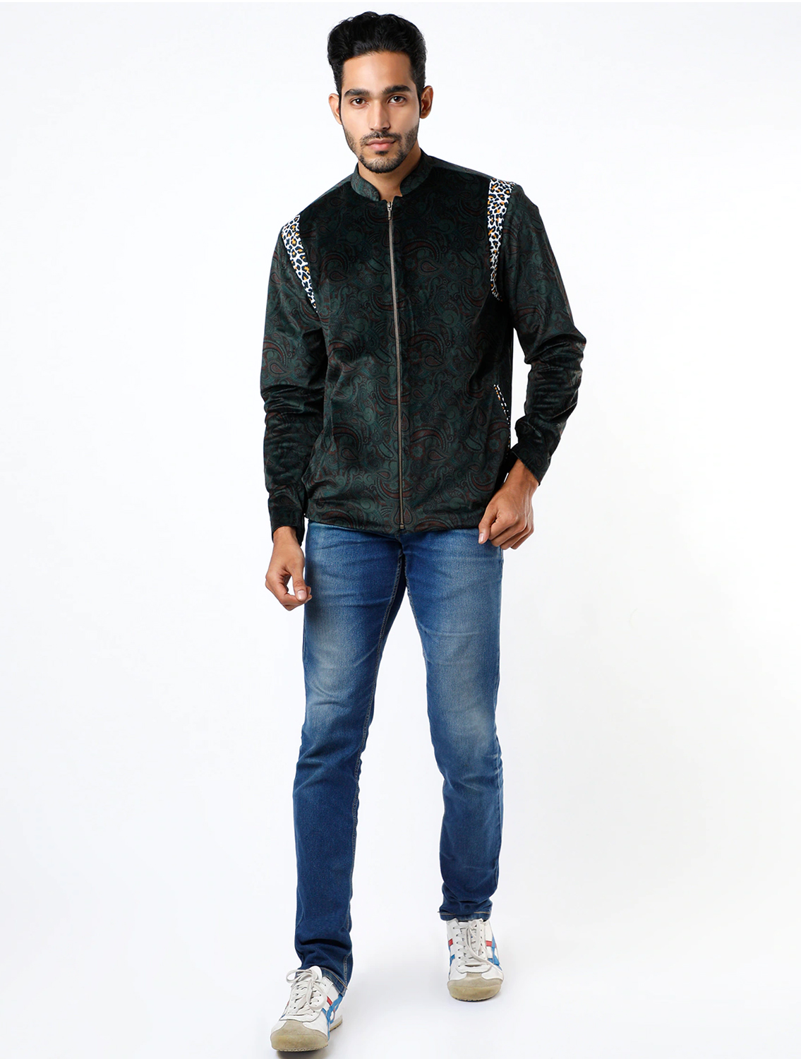 Paisley Green Velvet Bomber Jacket
