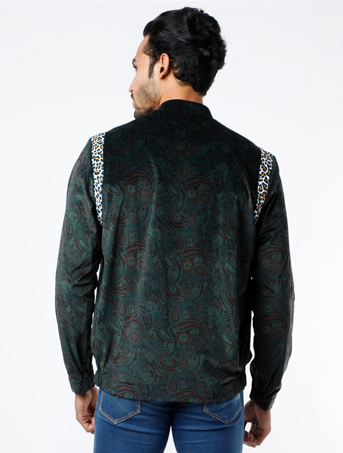 Paisley Green Velvet Bomber Jacket