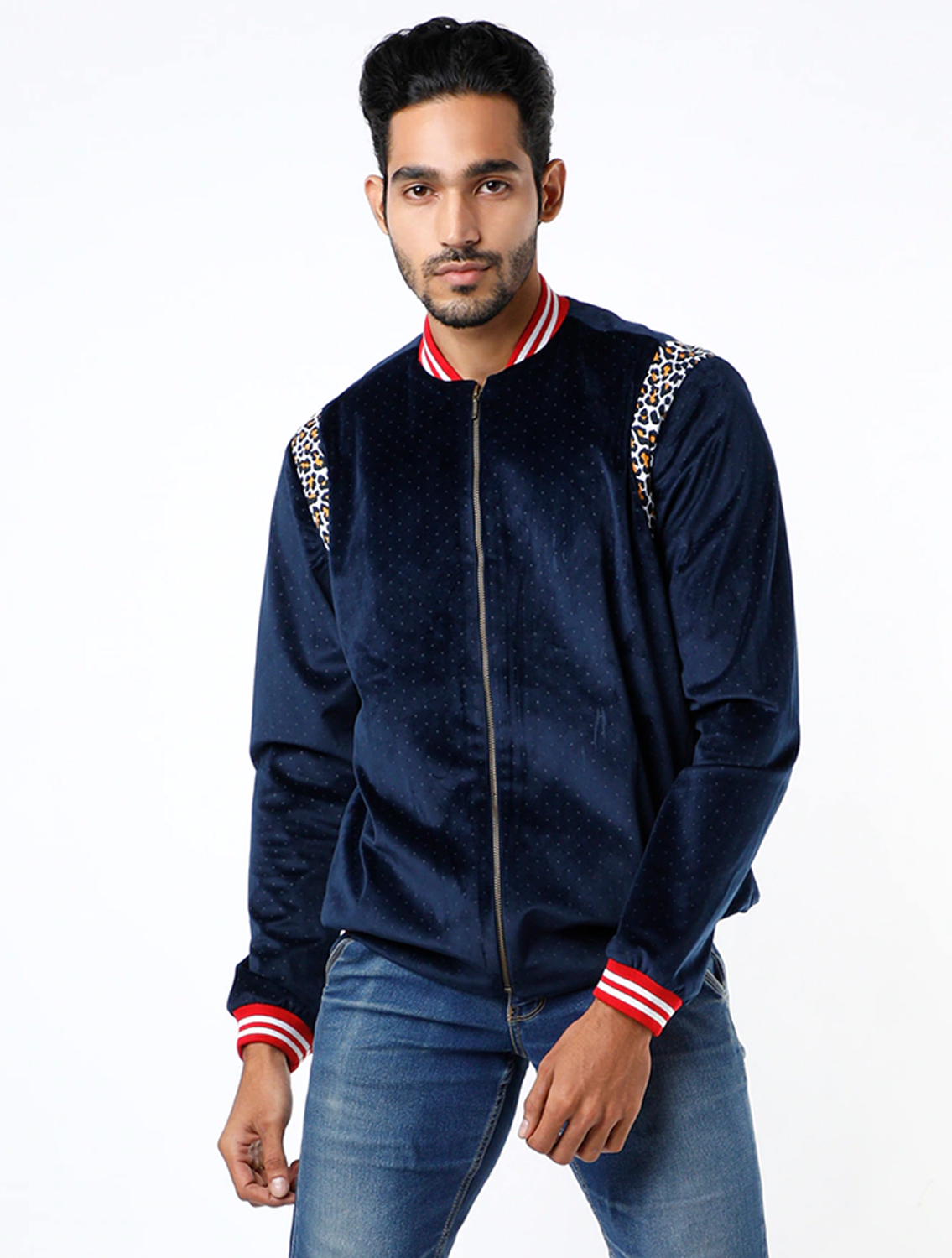 Polka Dot Navy Velvet Bomber Jacket