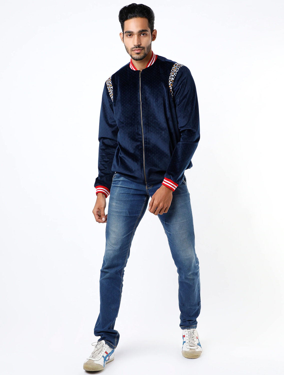 Polka Dot Navy Velvet Bomber Jacket