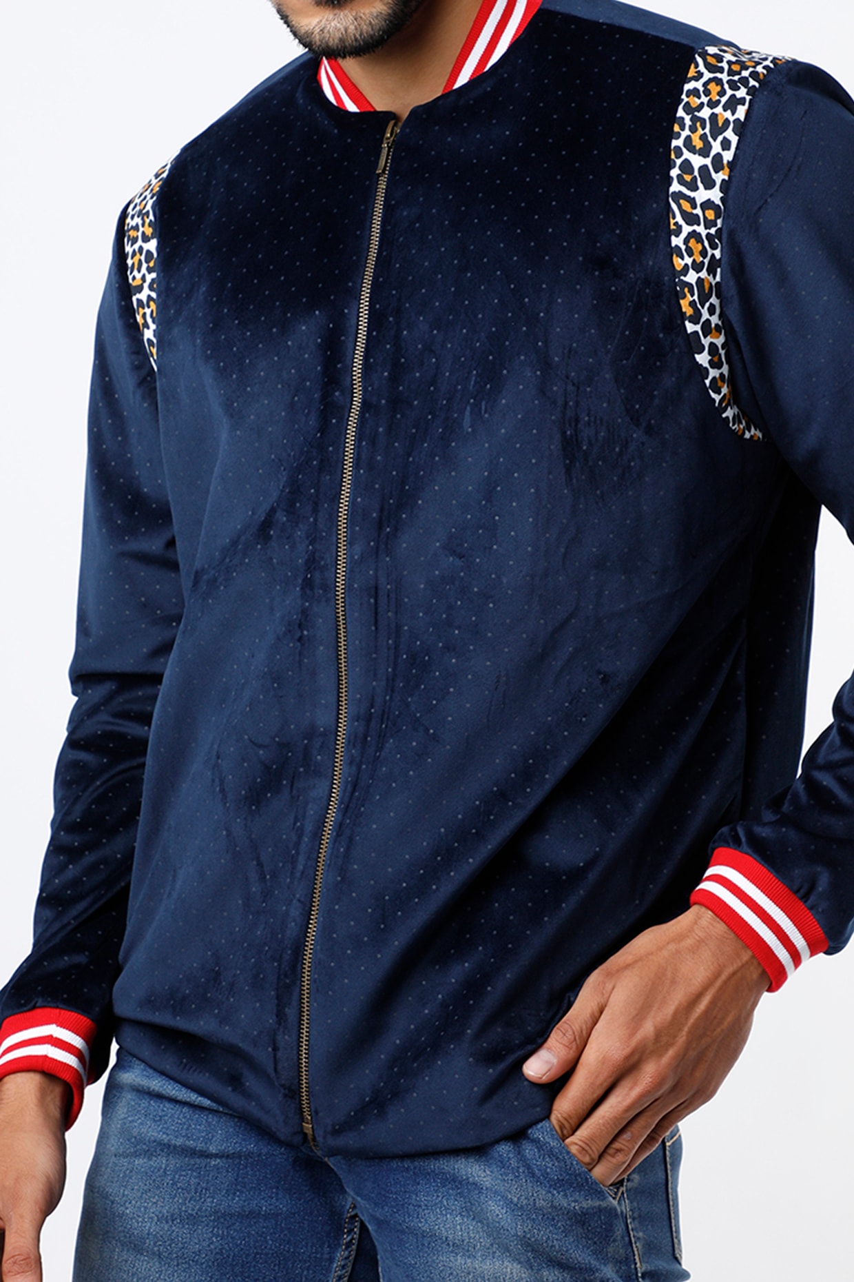 Polka Dot Navy Velvet Bomber Jacket