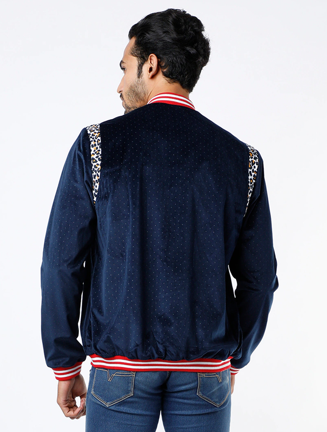 Polka Dot Navy Velvet Bomber Jacket
