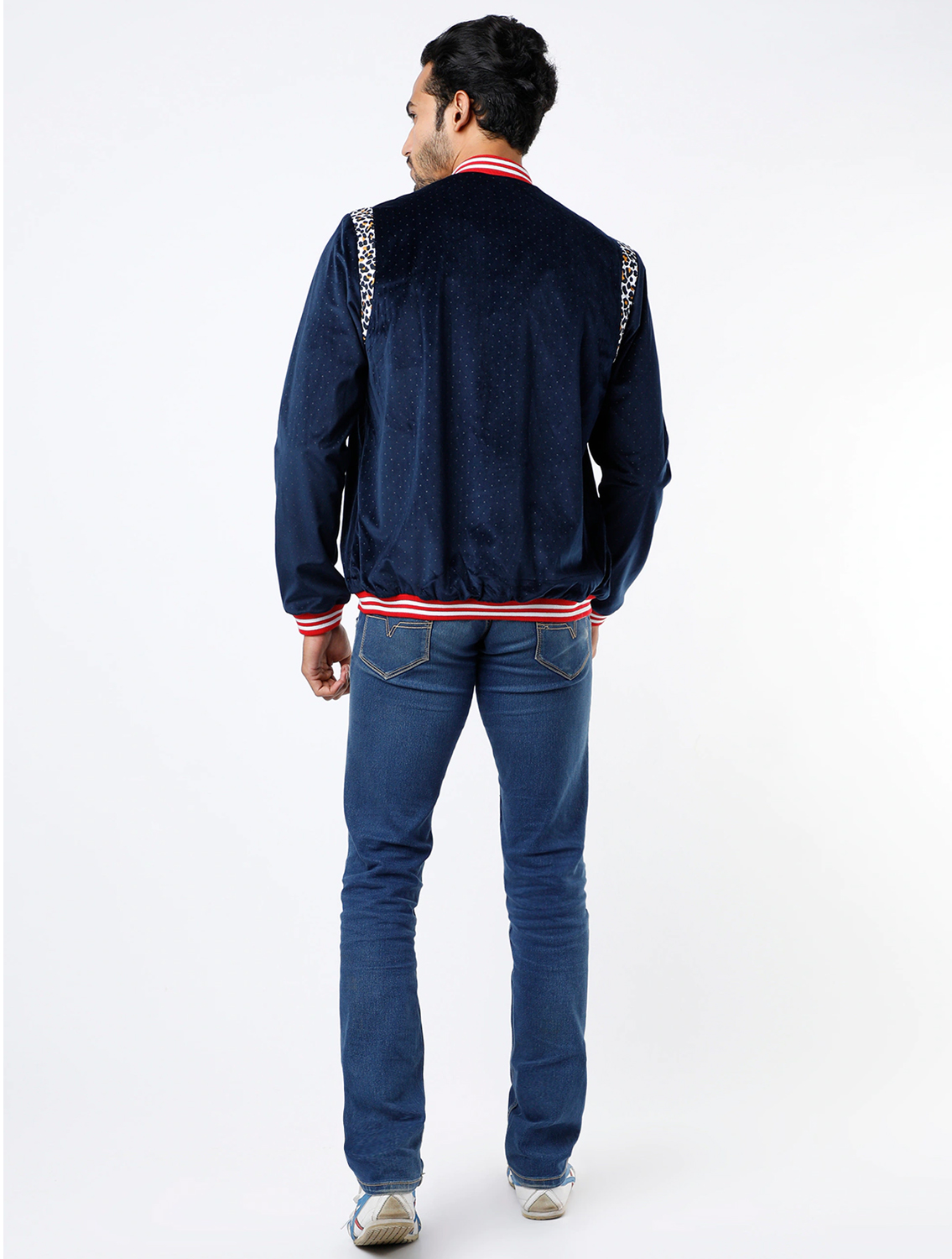 Polka Dot Navy Velvet Bomber Jacket