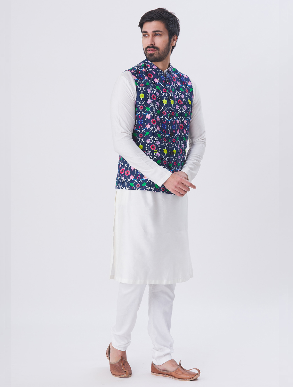 Blue Komol Linen Waistcoat Full