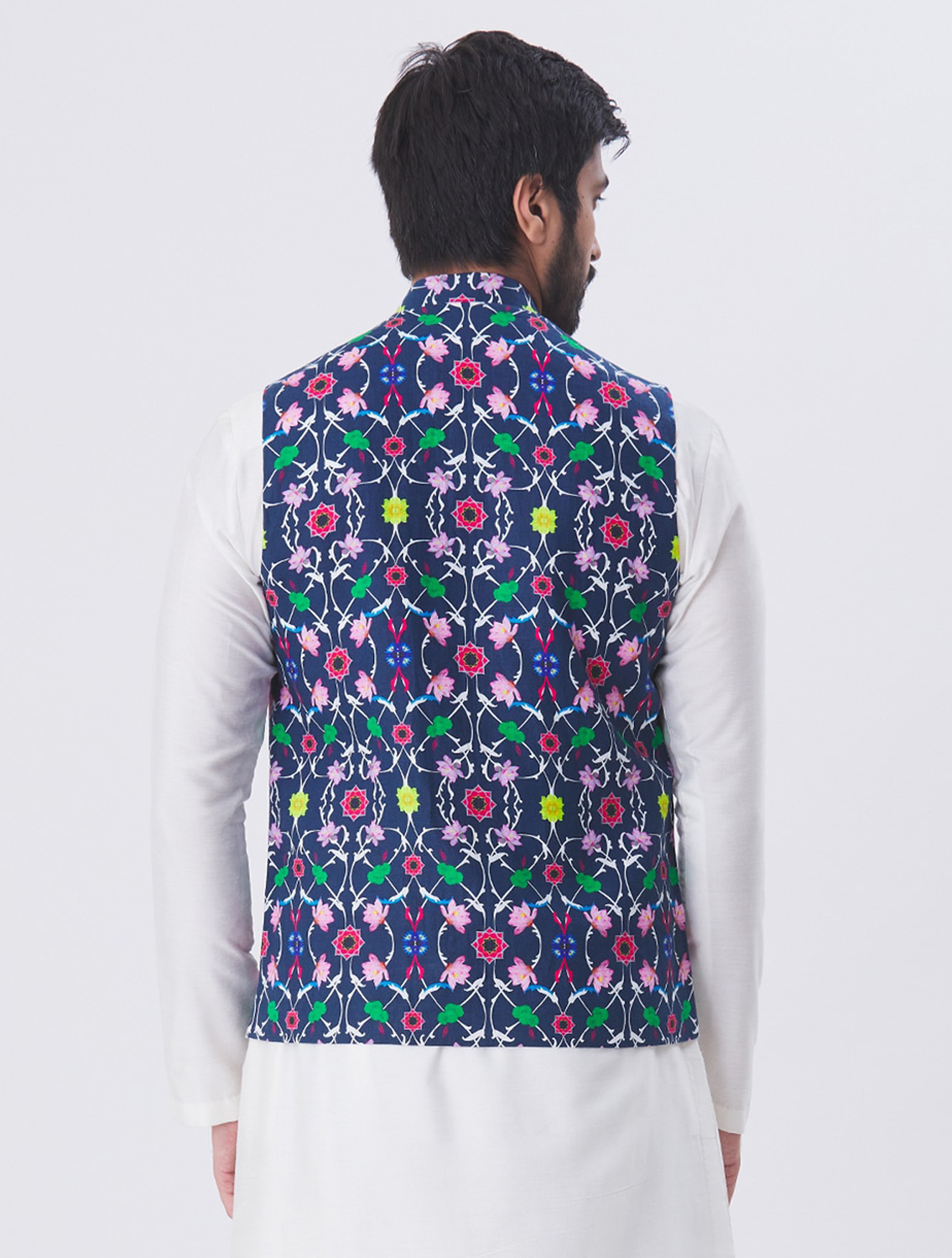 Blue Komol Linen Waistcoat Back