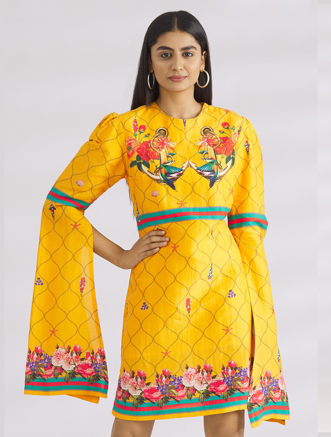 Marina Yellow Slit Sleeved Dress Zoom