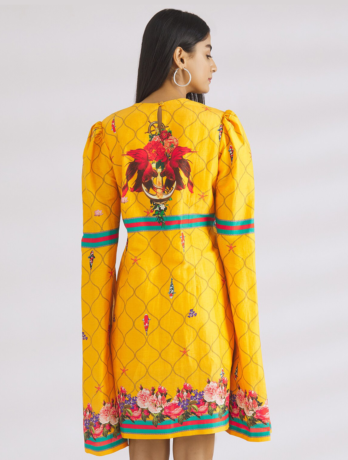 Marina Yellow Slit Sleeved Dress closeup