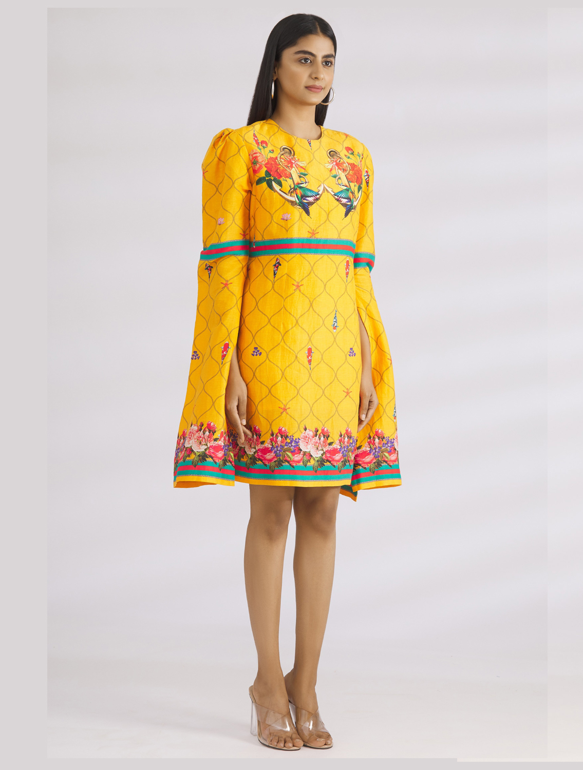 Marina Yellow Slit Sleeved Dress Side