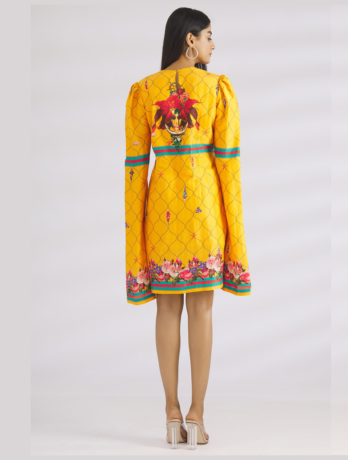 Marina Yellow Slit Sleeved Dress Back