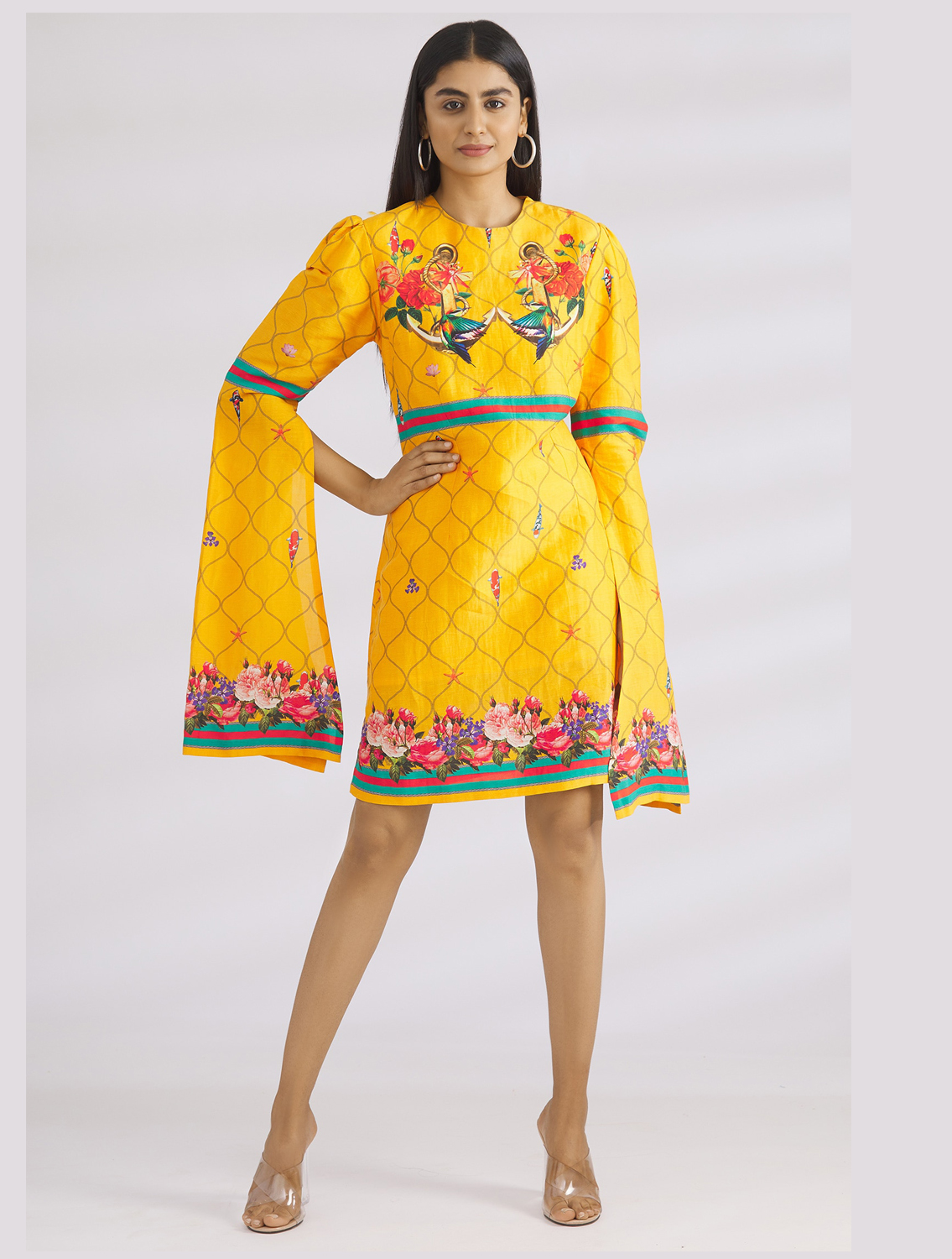 Marina Yellow Slit Sleeved Dress