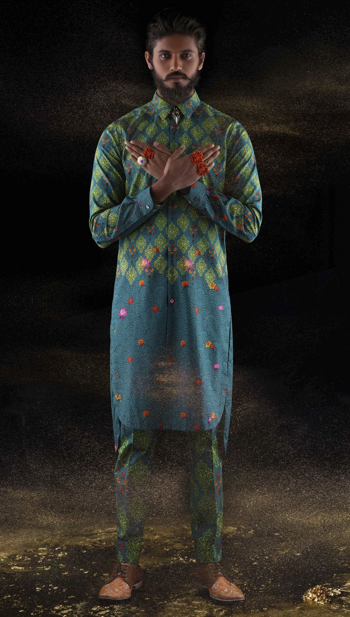 Golden Ghat Jacket Jal Long Shirt Vayu Trousers by Mr Ajay Kumar