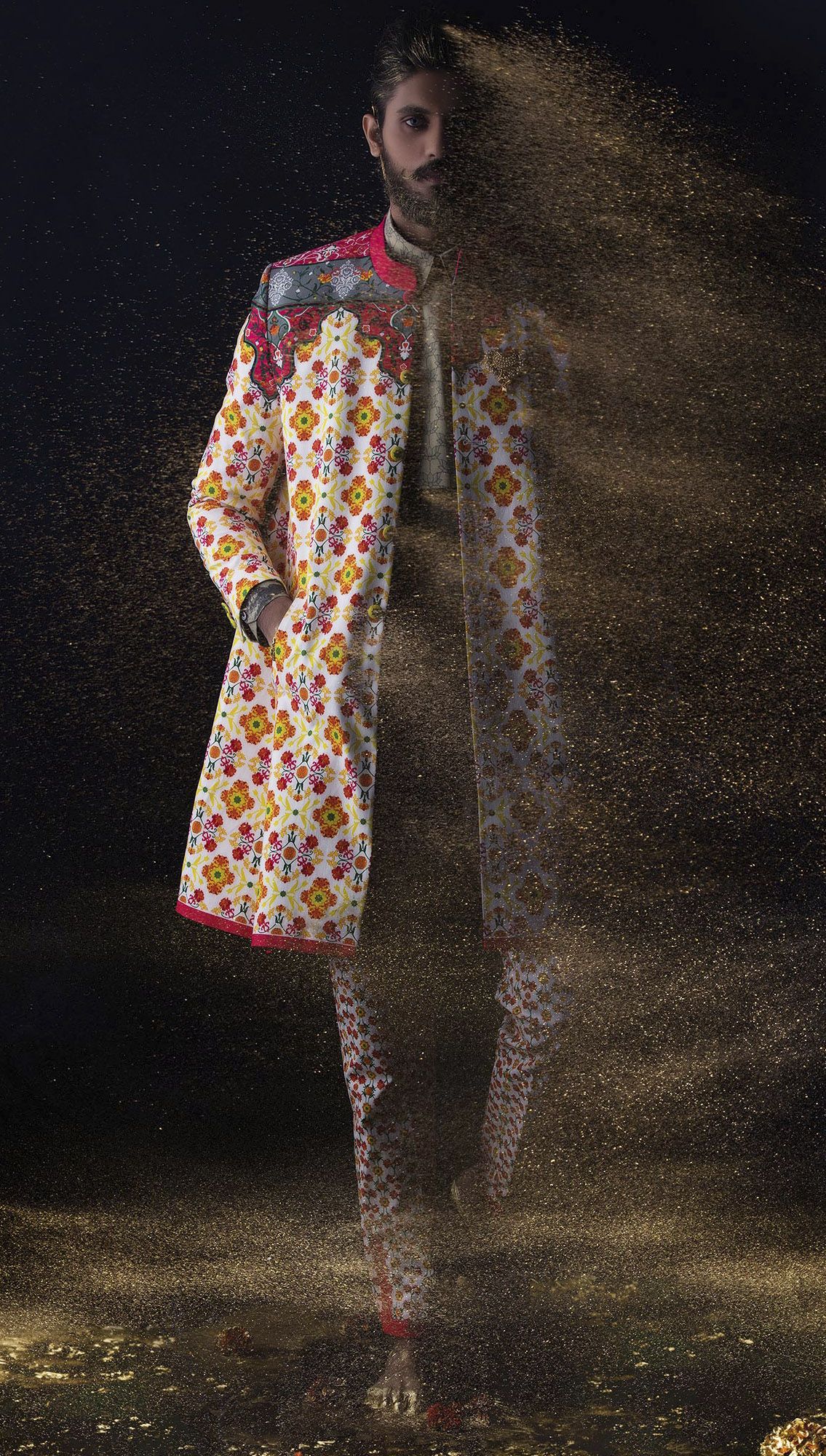 Benares Gold Silk Shirt Assi Trousers Kashi Cape Coat