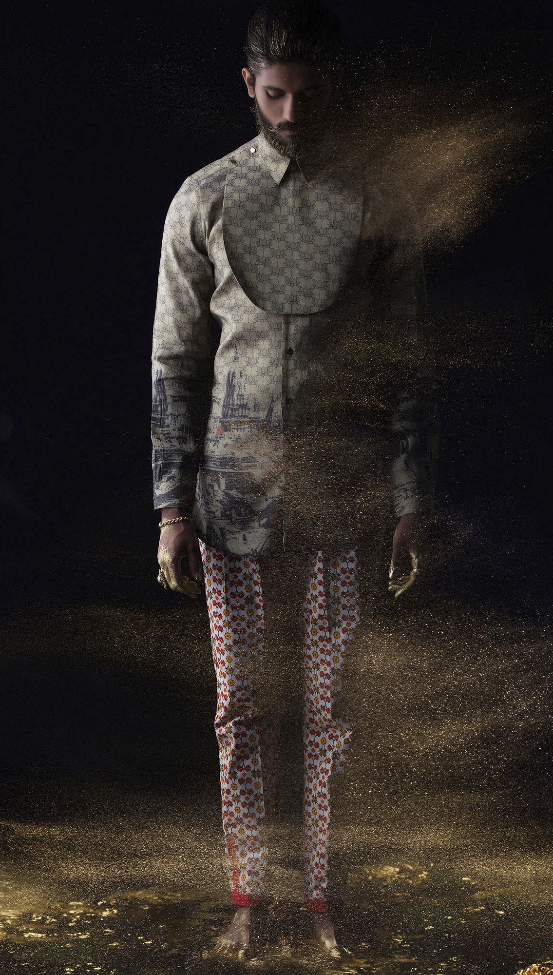 Benares Gold Silk Shirt Assi Trousers Kashi Cape Coat