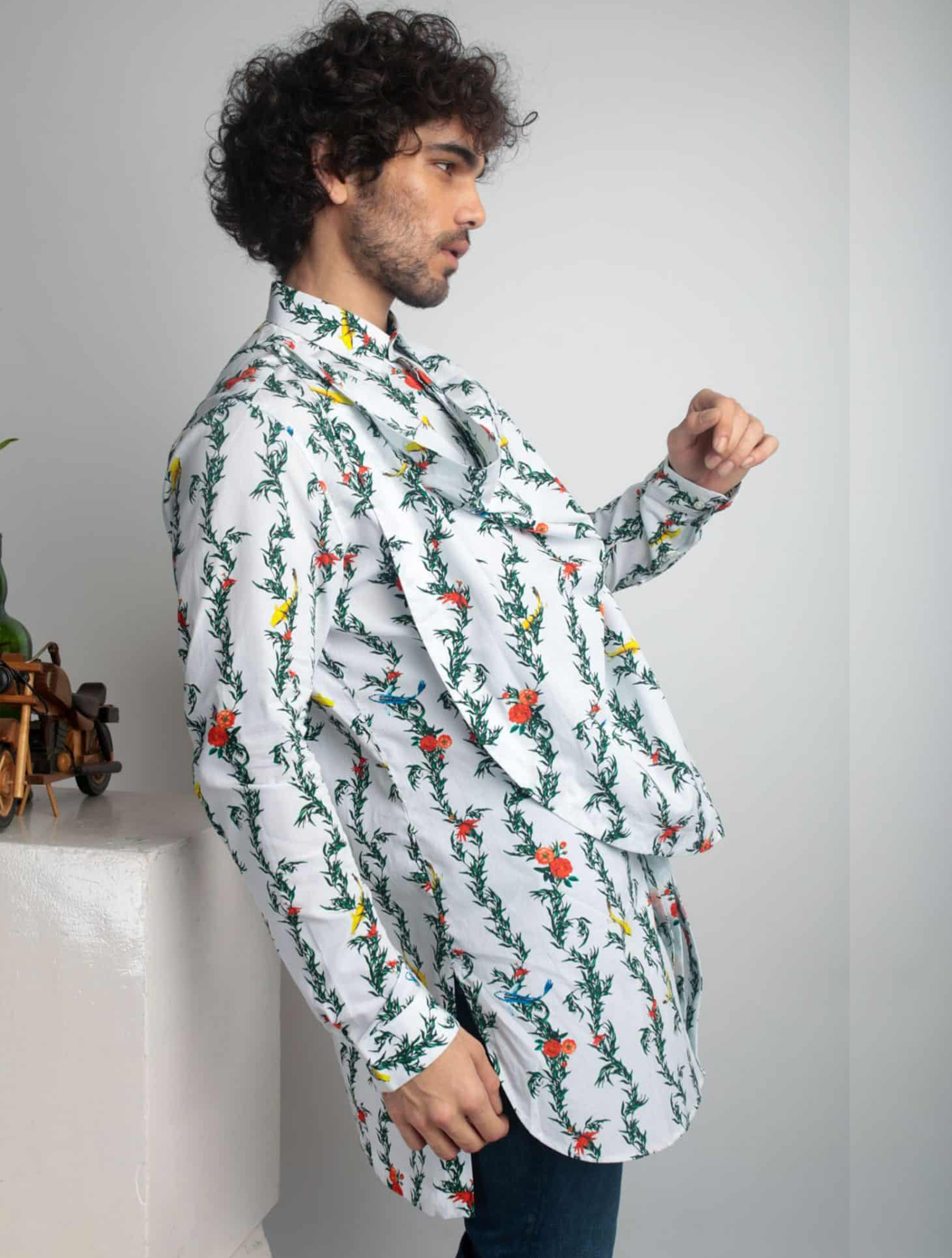 Cayman White Printed Cowl Shirt