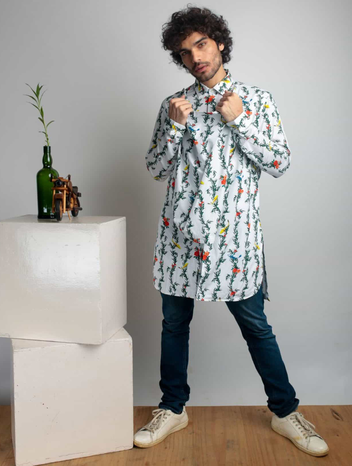 Cayman White Printed Cowl Shirt