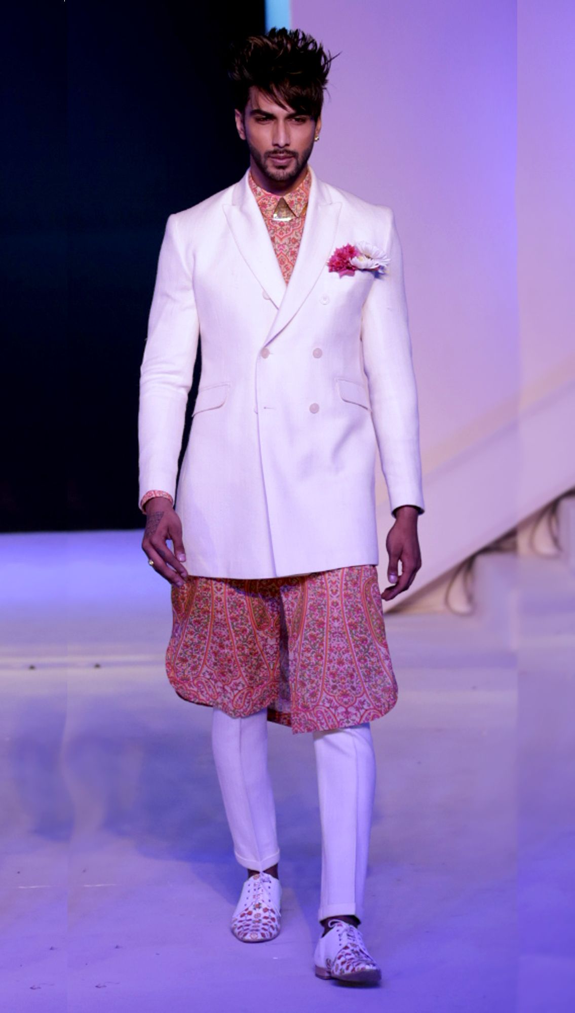 Udaipur Double Breasted Jacket Safed Trousers in Merino Wool Paisley Shirt