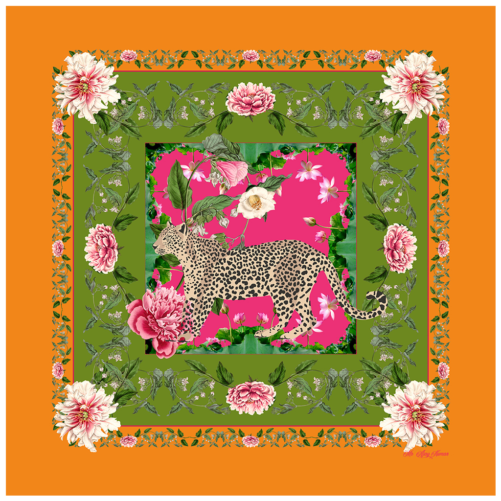 Orange Cotton Leopard Scarf