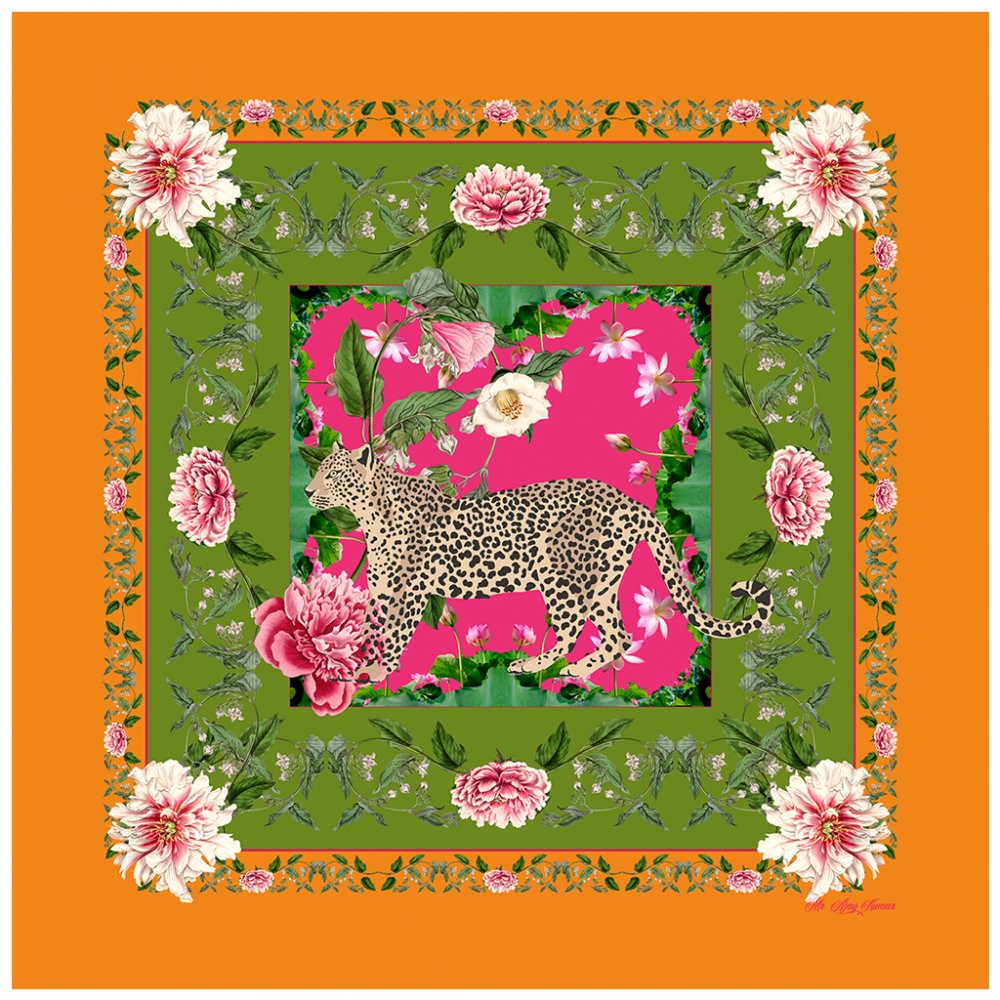 Orange Cotton Leopard Scarf